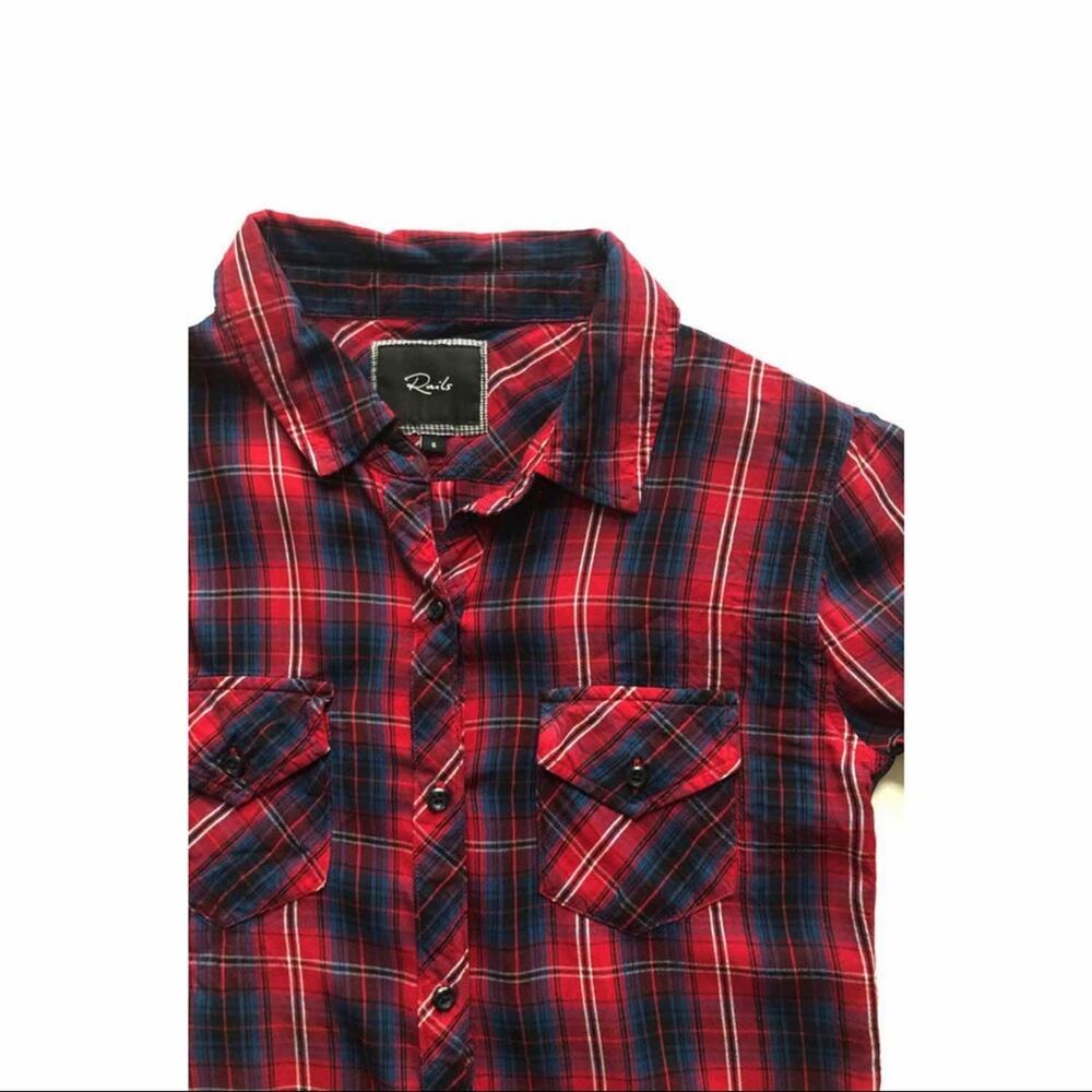 Rails Plaid Red Navy Button Down Pocket Shirt Siz… - image 3